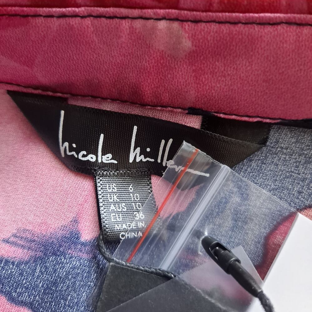 NWT Nicole Miller Floral Dress Collared Midi Faux Wrap Pink Navy Womens Size 6 - Picture 12 of 15